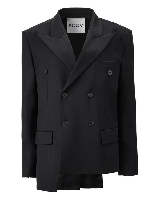 MEDEA Black Asymmetric Double-Breasted Blazer for men
