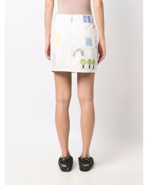McQ Alexander McQueen White Floral-Print Denim Mini Skirt