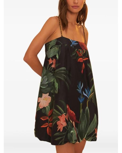 Vestido corto Midnight Macaw Fiesta con estampado floral y correa con cuentas Farm Rio de color Black