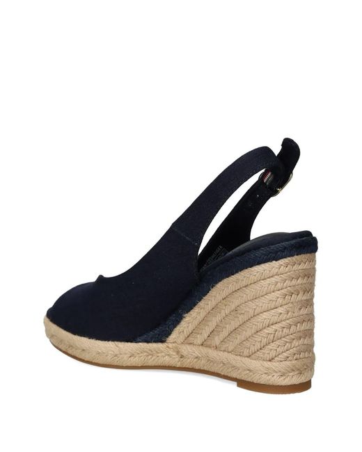 Tommy Hilfiger Blue Logo-Embroidered Wedge Espadrilles