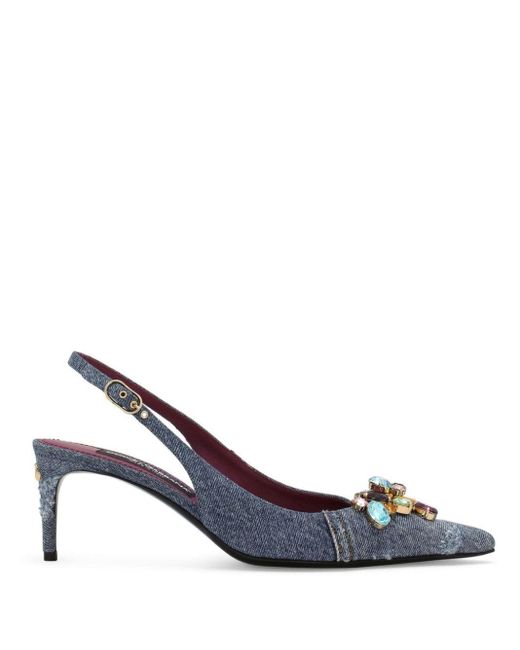 Escarpins ornés de cristaux à bride arrière Dolce & Gabbana en coloris Blue