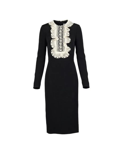 Valentino Garavani Black Ruffled Lace Midi Dress