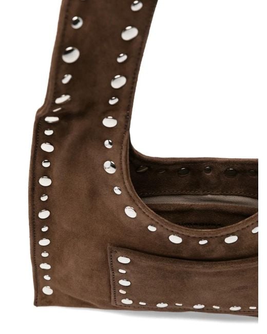 GIMAGUAS Brown Mini Franca Studded Suede Shoulder Bag
