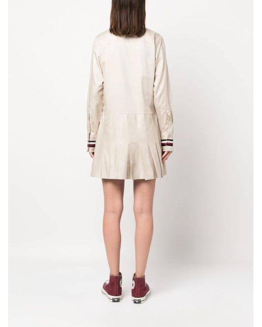 Tommy Hilfiger Natural Logo-Plaque Pleated Dress