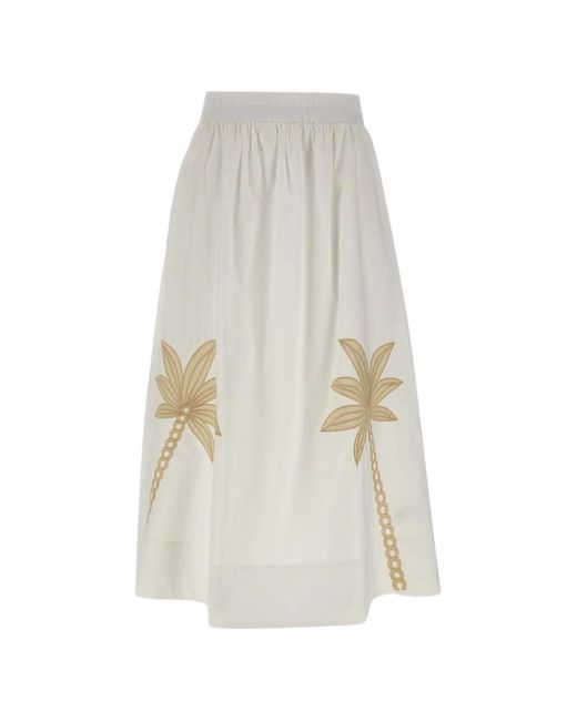 Kaos White Jupe Évasée À Broderie Palmier