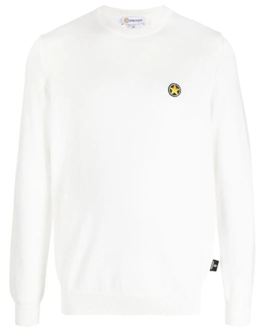 Star Point White Logo-Patch Cotton Jumper for men