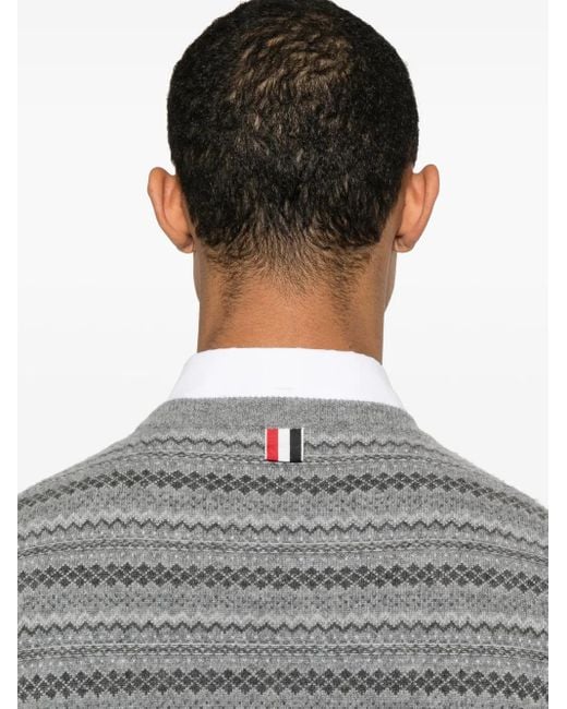 Thom Browne Gray Fair Isle Float Jacquard Sweater for men