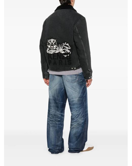 KENZO Black Sherpa-Collar Denim Jacket for men