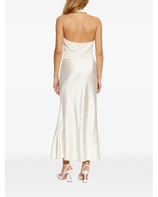 Self-Portrait White Halterneck Satin Midi Dress