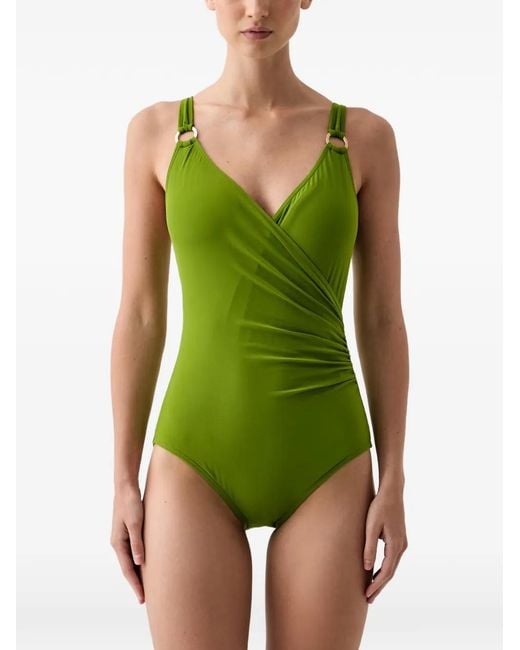 MICHAEL Michael Kors Green Ring-Detail Ruched Swimsuit