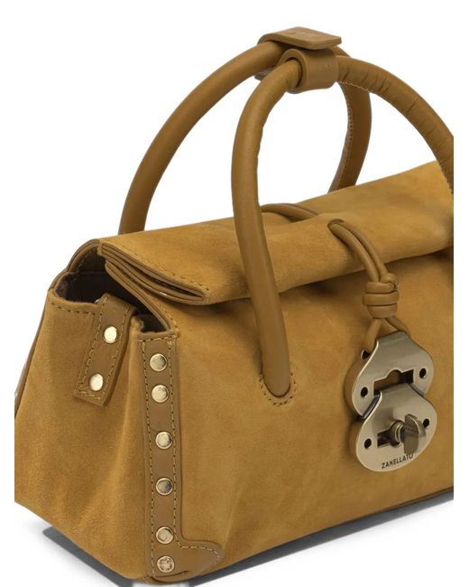 Zanellato Metallic Baby Dotta Stud-Embellished Suede Tote Bag