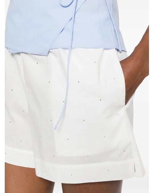 Mc2 Saint Barth White Meave Crystal-Embellishment Shorts