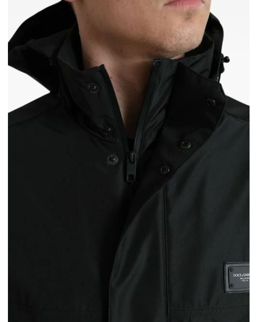 Dolce & Gabbana Black Logo-Plaque Hooded Jacket for men