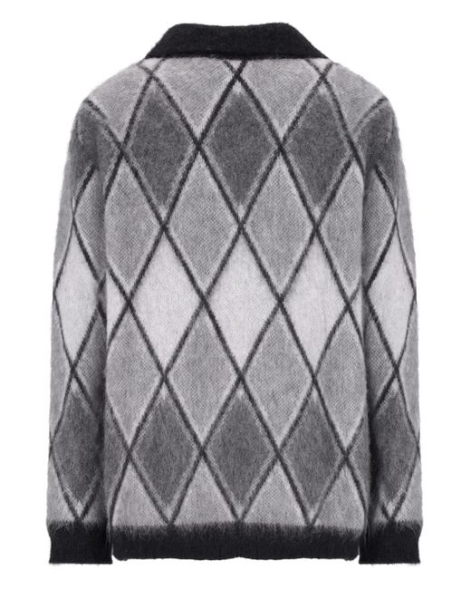 Laneus Gray Diamond-Pattern Knitted Sweater for men