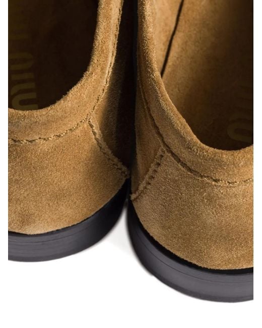 Miu Miu White Embossed-Logo Suede Loafers