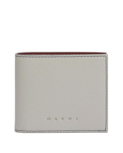 Marni Gray Leather Bifold Wallet With Contrast Stitching for men