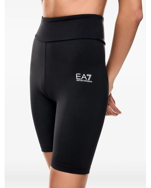 EA7 Black High-Waisted Logo Shorts