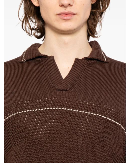 Canali Brown Pull Rayé À Col V for men