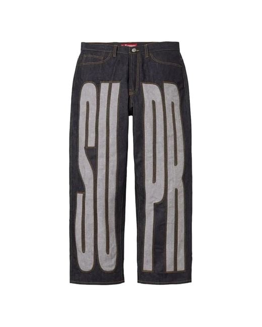 Supreme Black Inset Spellout Baggy Jeans for men