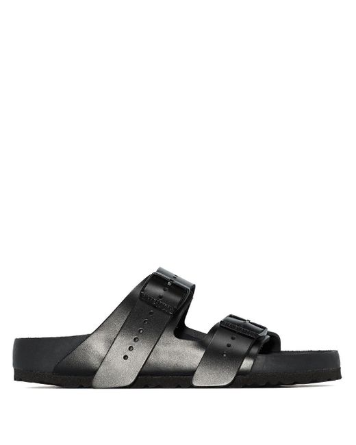 Rick Owens Leer X Birkenstock Sandalen Met Dubbele Band in het Zwart - Lyst