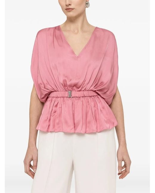 Nissa Pink Belted V-Neck Top