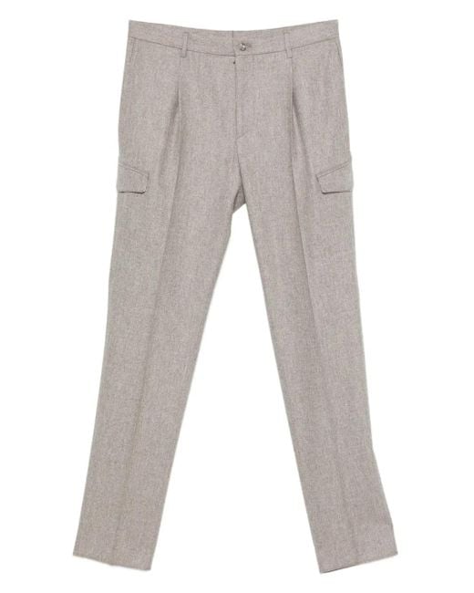 Tagliatore Gray Virgin Wool Pleated Straight-Leg Trousers for men