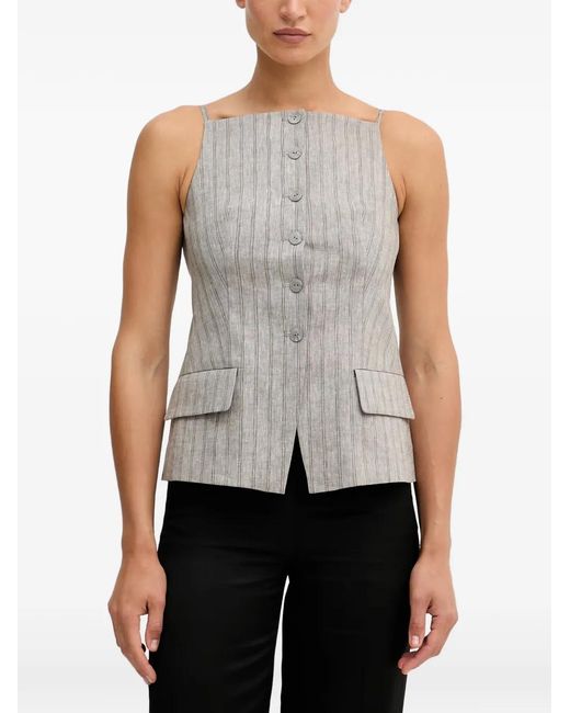 Sisley Blue Pinstriped Button-Front Sleeveless Top