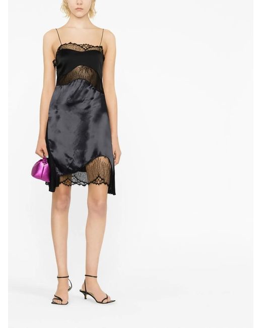 Victoria Beckham Black Lace-Detail Satin Slip Dress