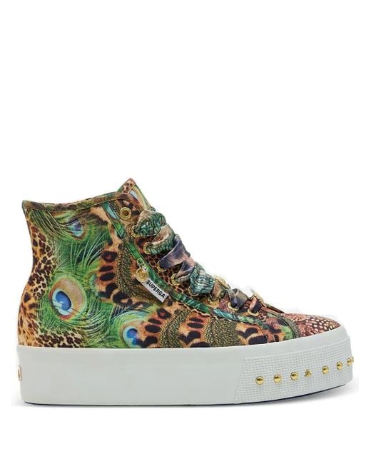 Camilla Green X Superga Peacock Print Studded Sneakers