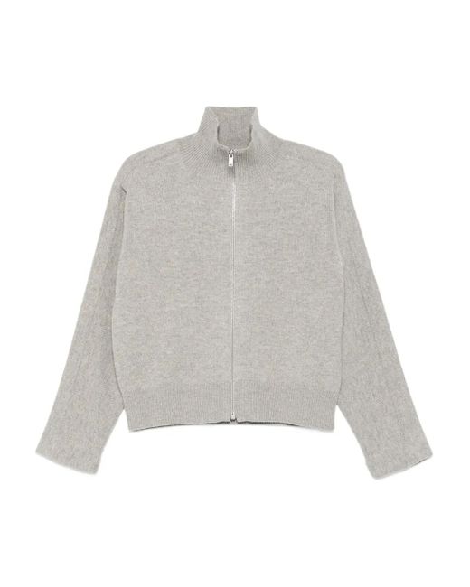 Jil Sander Gray High-Neck Zip-Front Cardigan