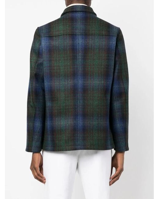 Aspesi Blue Plaid Virgin-Wool Shirt Jacket for men