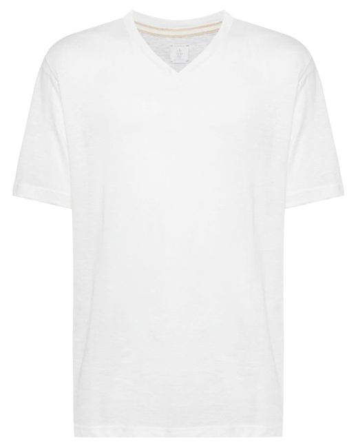 Eleventy White V-neck Linen-cotton T-shirt for men