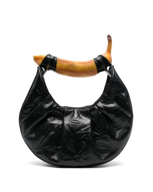 Puppets and Puppets Black Leather Wrapped Banana Tote Bag