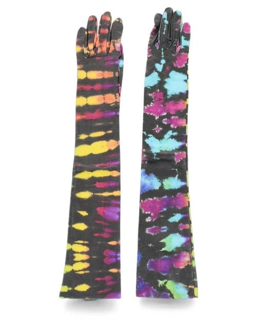 DSquared² White Tie-Dye Effect Leather Gloves