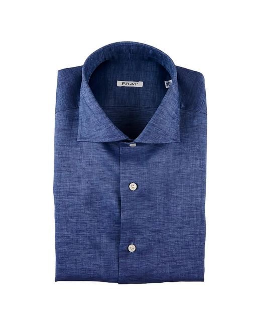 Fray Blue Slub-Texture Spread-Collar Shirt for men