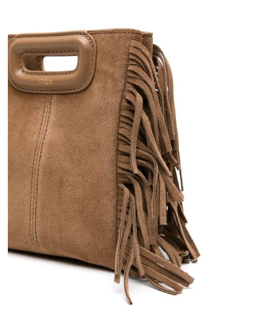 Maje Brown Small M Fringed Suede Bag