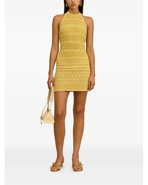 Cult Gaia Yellow Erina Pointelle-Knit Halterneck Mini Dress