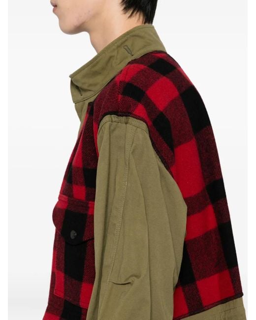 Junya Watanabe Red Checked Fishtail Parka for men