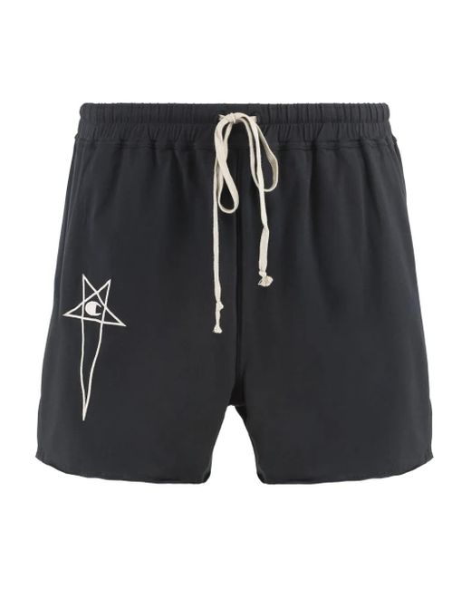 Rick Owens Black X Champion Dolphin Cotton Shorts for men