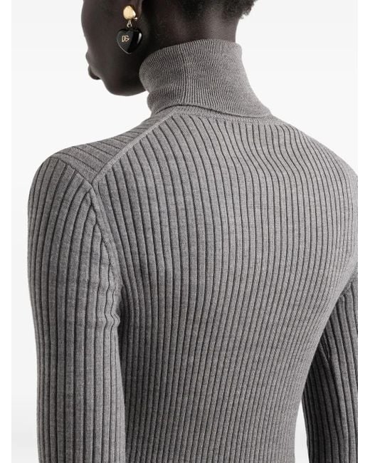 Dolce & Gabbana Gray Ribbed Turtleneck Mini Dress
