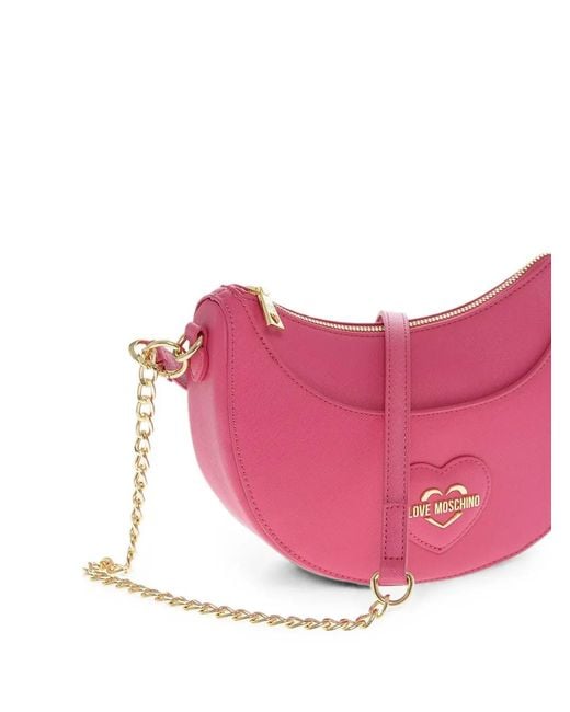 Moschino Pink Saffiano-Effect Heart-Patch Shoulder Bag