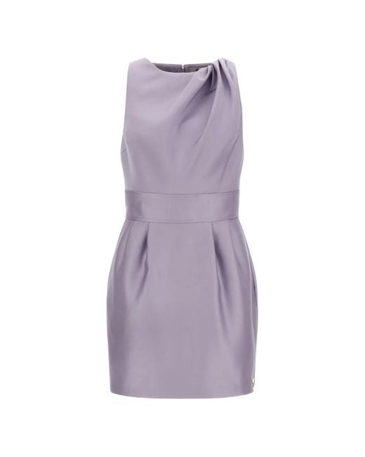 Elisabetta Franchi Purple Duchesse Logo-Detail Draping Mini Dress