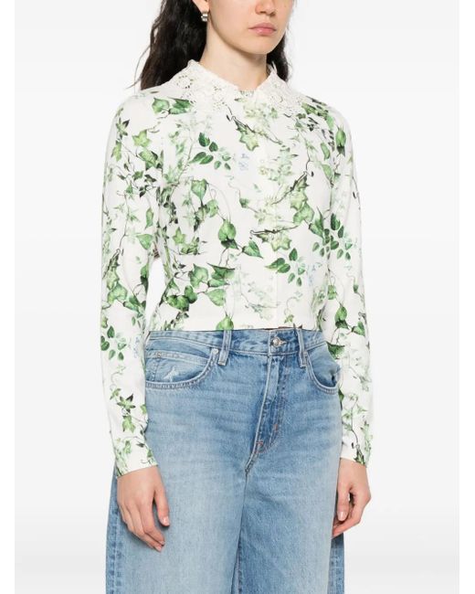 Alice + Olivia White Carson Lace-Collar Cardigan