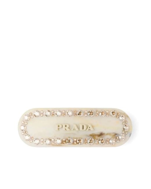 Prada Natural Crystal-embellished Logo Hair Clip