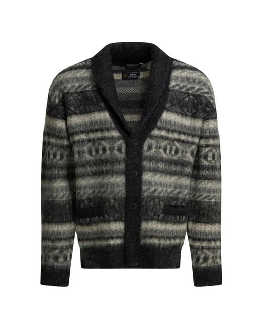 Beams Plus Black V-Neck Cardigan for men