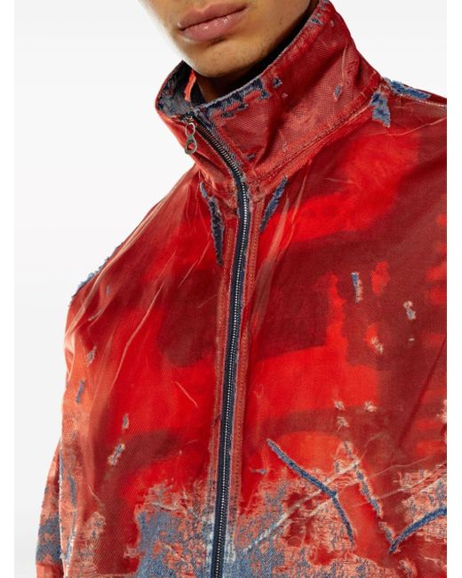 DIESEL Red D-krap Devoré-denim Jacket for men