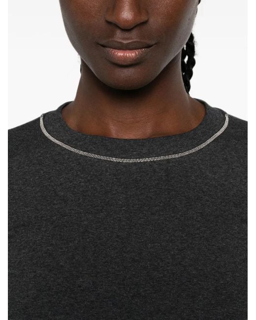 Peserico Black Embellished-Neck Long-Sleeve T-Shirt