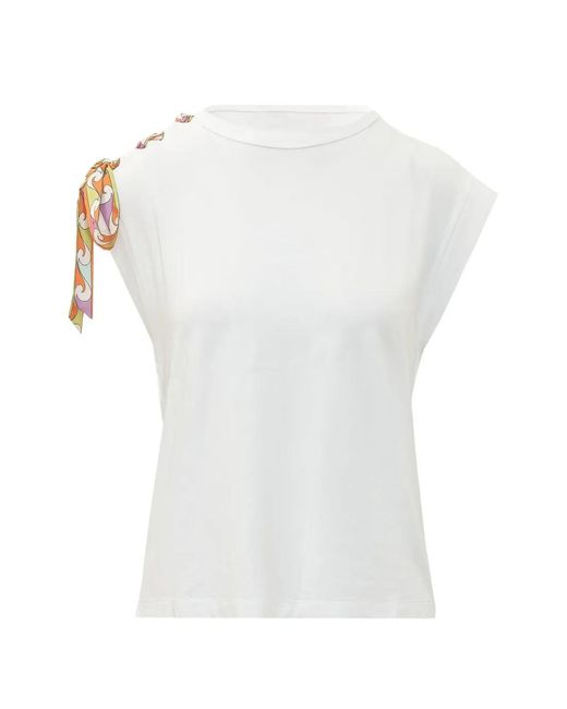 Emilio Pucci White Embellished Short Sleeve Top
