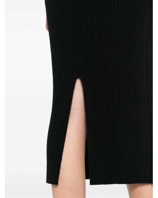 Allude Black Ribbed-knit Midi Skirt