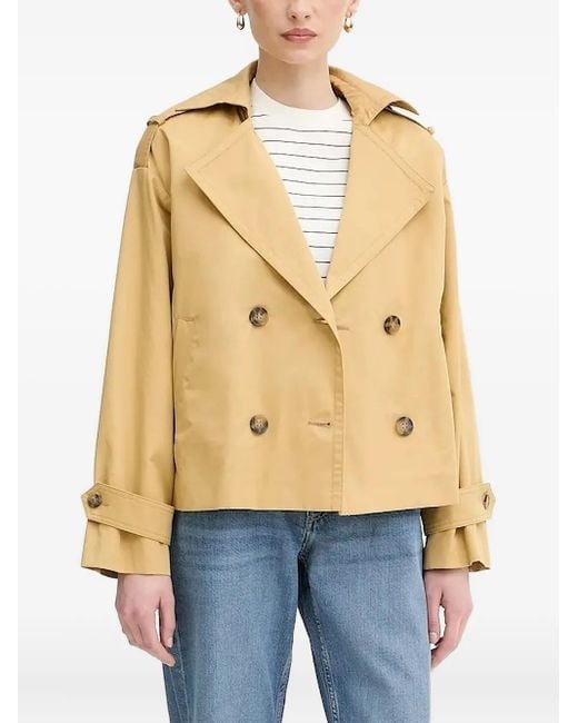 Sisley Natural Double-Breasted Short Trench Coat